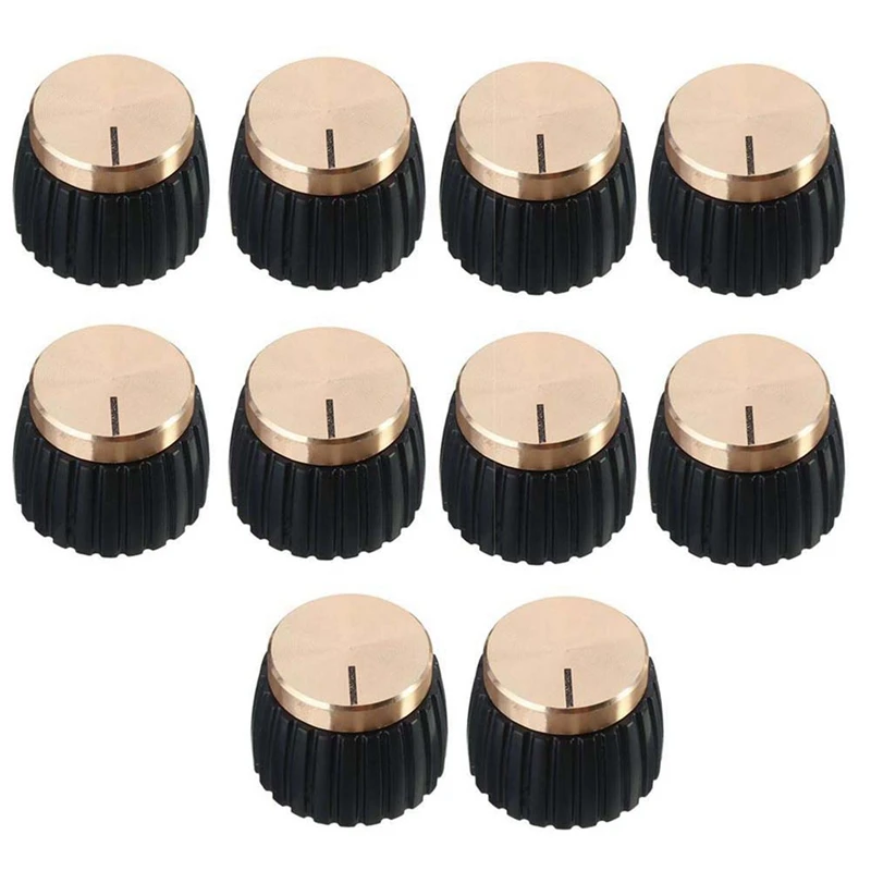 10Pcs Guitar AMP Amplifier Knobs Push-On Black+Gold Cap For Marshall Amplifier