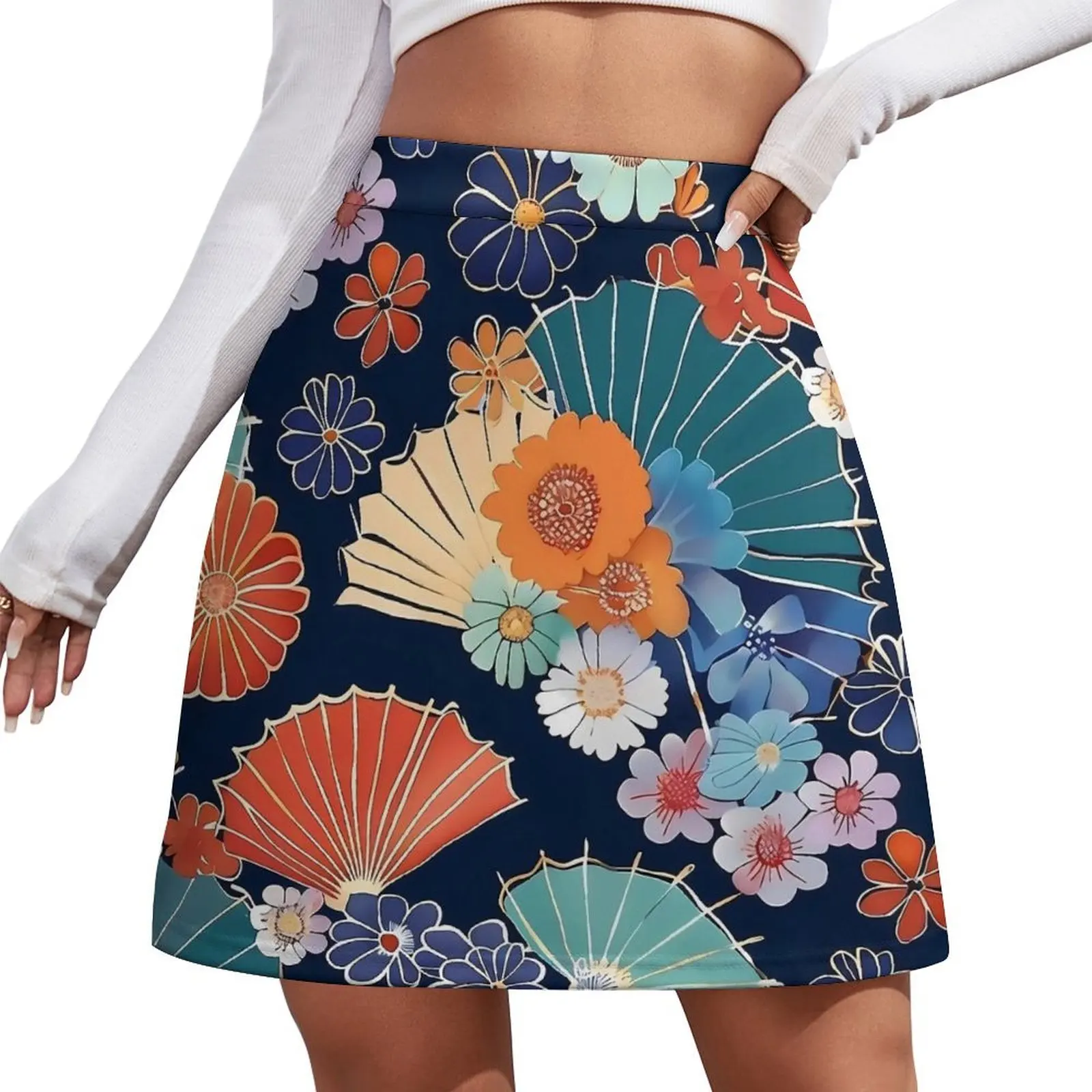 Vintage Japanese Art Inspired Skirt Spring  Streetwear Casual A-line Skirts Vintage Mini Skirt Womens Pattern Oversized Clothing