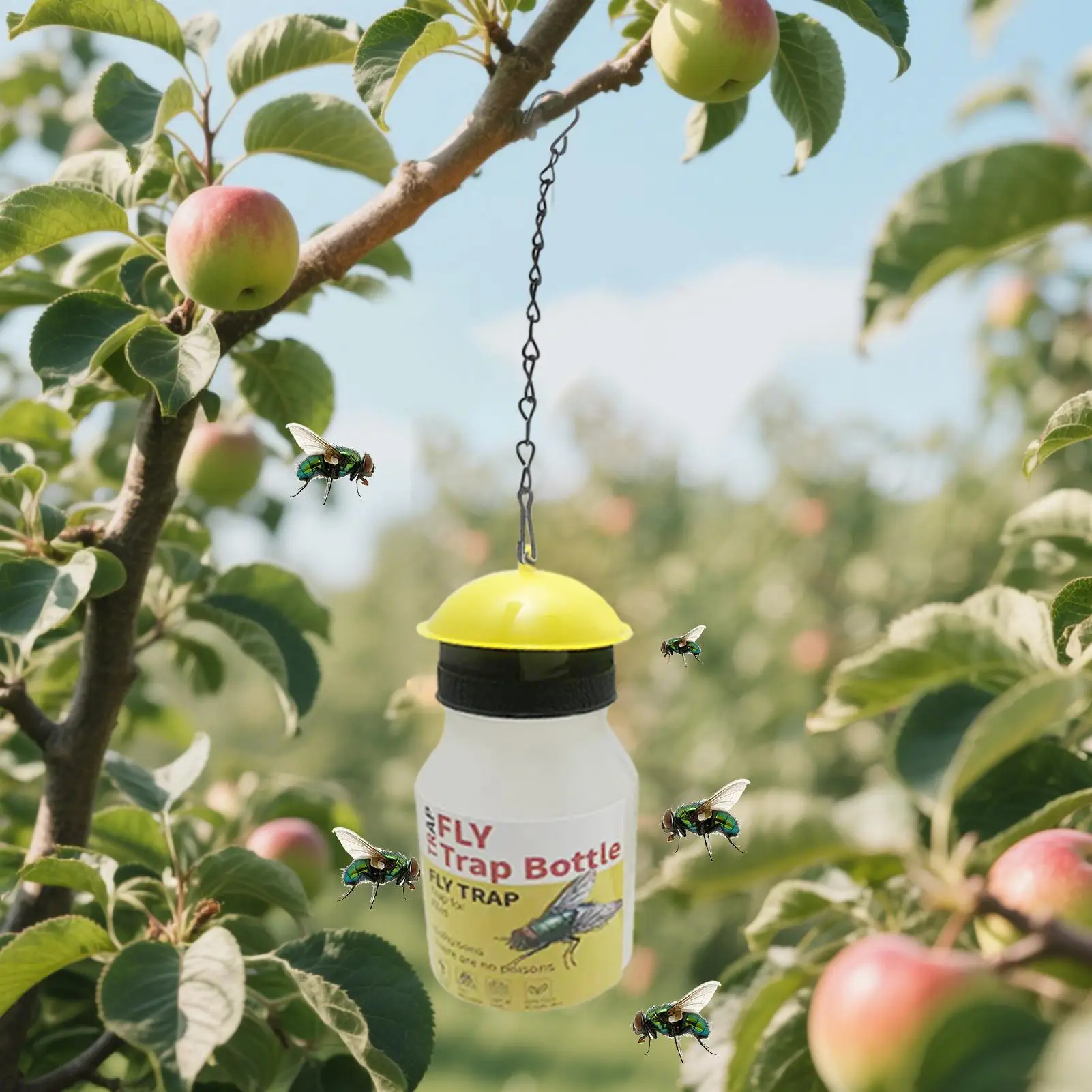 

Уличная ловушка для мух, многоразовая ловушка для мух с цепной подвеской, долговечная защитная бутылка для дома, кухни, гаража, двора