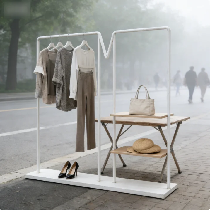 

Вертикальная напольная вешалка для одежды в стиле ретро-люкс из железа для магазинов женской одежды, популярная у интернет-знаменитостей