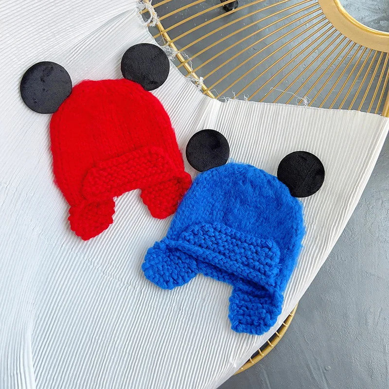 Disney Mickey Mouse Beanies Cartoon Anime Knitted Hats Autumn Winter Baby Soft Windproof Warm Caps Children Cute Earmuffs Gift