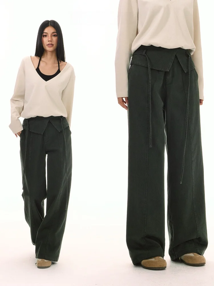

High Waist Wide Leg Casual Pants Women's Loose Fit Straight Cut Cool Sle Autumn Design Cotton Blend Comfortable Trousers
