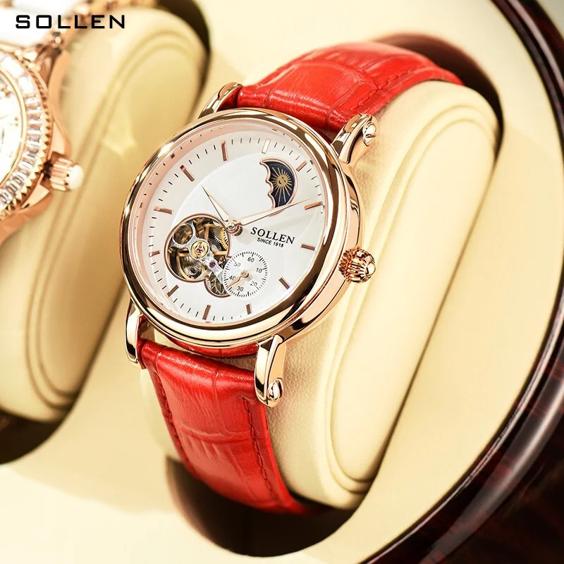 Solon Fully Hollow Mechanical Watch Fully Automatic Mechanical Movement Women's Mechanical Watch Sun Moon Watch dropshipping