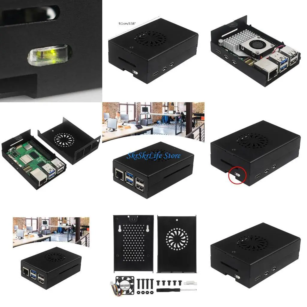 

E65E Aluminum Protective Case Meshes Metal Shell Enclosure with Fan for RPI 5