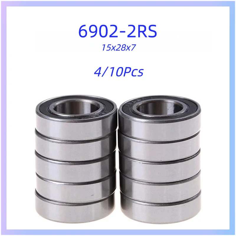 10Pcs 6902‑2RS Deep Groove Ball Bearing 6902RS 15×28×7mm ABEC‑5 GCr15 Steel Double Rubber Sealed Wheel Bearings