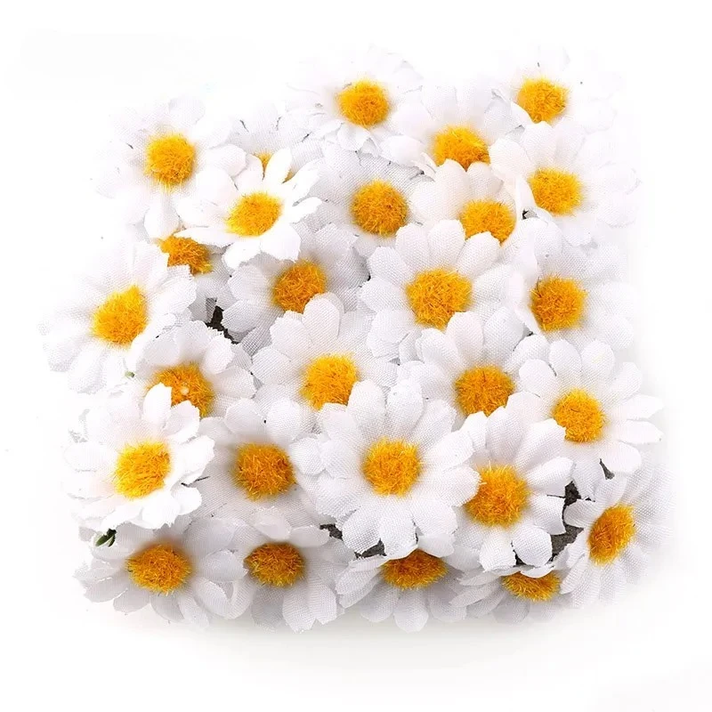

100PCS/lot 2.5cm Mini Daisy Decorative Flower Artificial Silk Flowers Party Wedding Decoration Home Decor(without stem) Cheaper