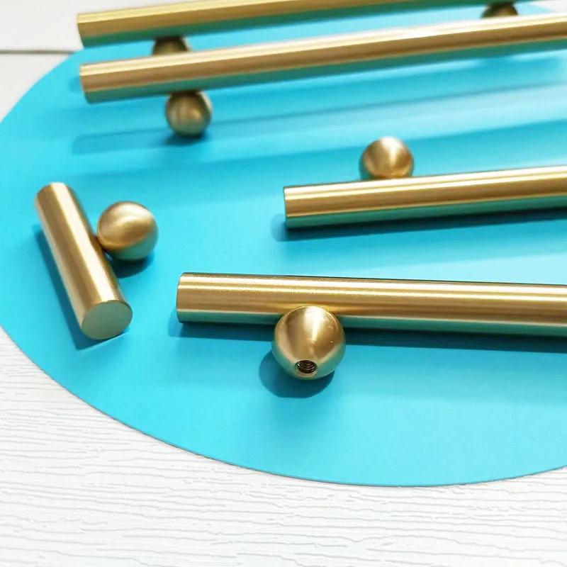 Brass Furniture Handle Kitchen Drawer Knobs 50mm-220mm Wardrobe Bar Handles with Ball Foot Furniture Hardware