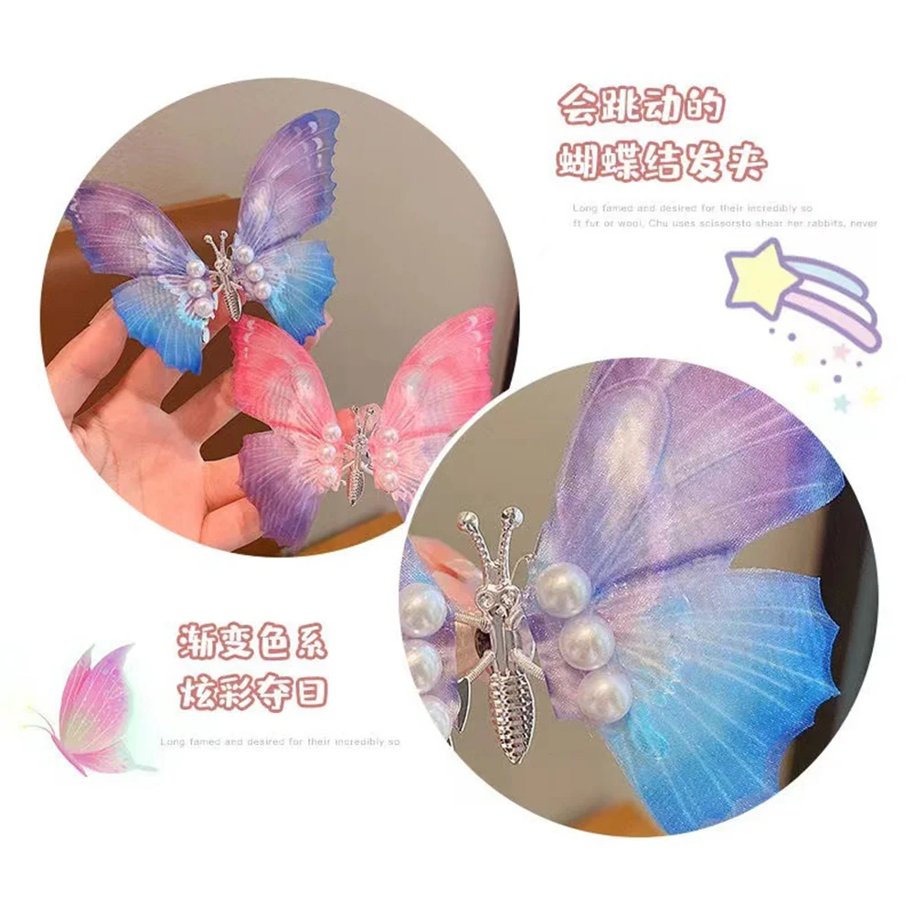 Simulated Butterfly Pearl Hair Clip for Women Girl Butterfly Flapping Wings Hairpin Sweet Headwear Party Hair Accessories