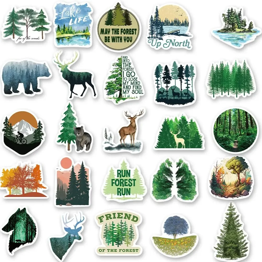 สติกเกอร์ลายสัตว์และต้นไม้ในป่าสีเขียวธรรมชาติ น่ารัก 50 ชิ้น สำหรับตกแต่งสมุดภาพ แล็ปท็อป กระเป๋าเดินทาง สเก็ตบอร์ด รถยนต์