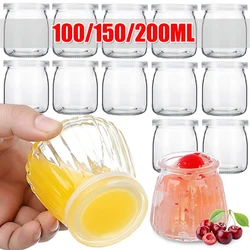 100/150/200ml Clear Glass Food Bottle with Lid Pudding Yogurt Container Milk Jams Jelly Mousse Honey Spice Storage Jars Mini Cup