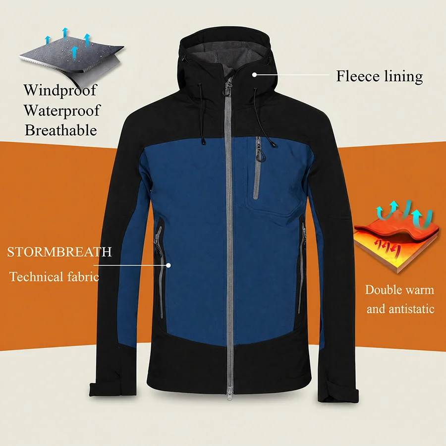 Fanuocetar Softshell Hiking Jackets Mens Windproof Waterproof Outdoor Sports Camping Windbreaker Skiing Trekking Rain Coats 1716