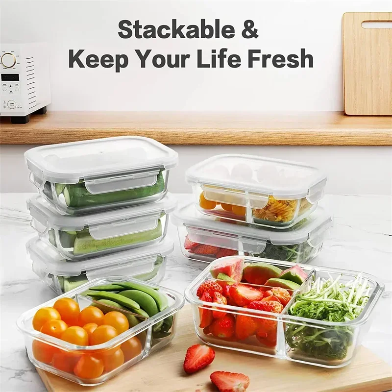 High Borosilicate Glass Lunch Box Microwave Heating Sealed Lunch Bento Boxes Refrigerator Freezer Box Fresh-keeping Soup Bowls