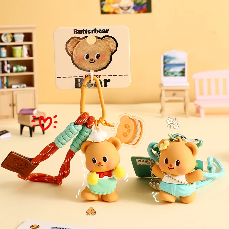 Cartoon Swimming Ring Seaside Holiday Butter Bear Key Chain Cute Durian Pendant Street Beauty Cream Bear Pastry Chef Keychains