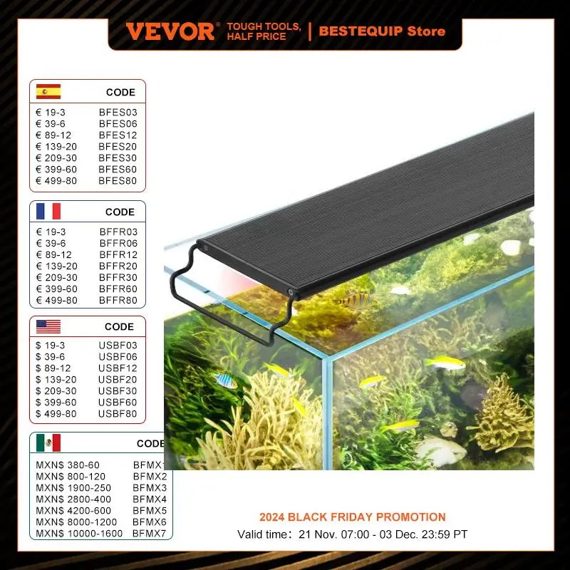 VEVOR Aquarium Light with LCD Monitor, 18W Full Spectrum Fish Tank Light with 24/7 Natural Mode, Adjustable Brightness & Timer 