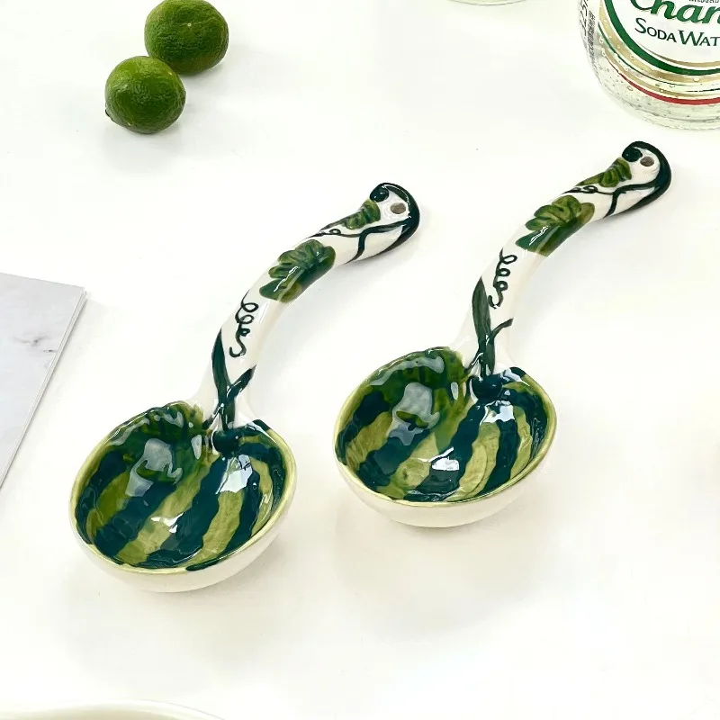 

Ceramic Watermelon Spoon, Hand Painted Underglaze Spoon, Household Spoon