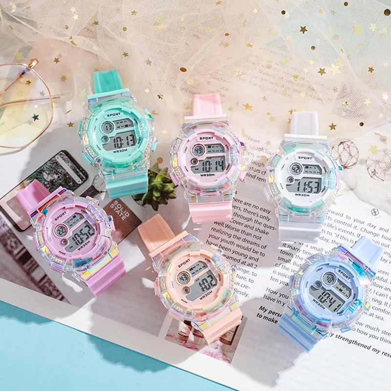 Modne zegarki dla dzieci Cyfrowy zegarek LED dla dzieci Chłopcy i dziewczęta Zegar sportowy Alarm Luminous Studenci Elektroniczny zegarek na rękę Prezenty