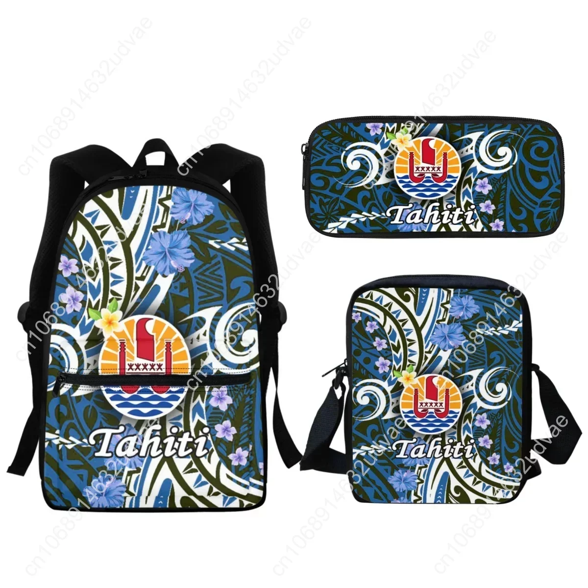 2023 Tahiti Polynesia Hibiscus Flower Print SchoolBag Fashion Zipper Travel Backpack Middle School Student Bookbag Pencil Pouch