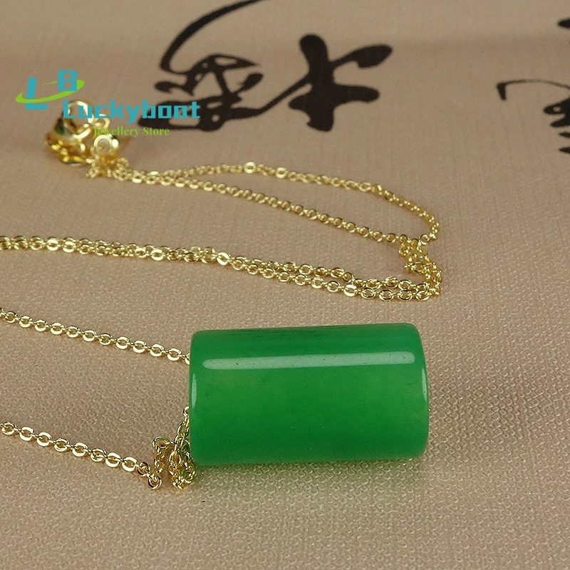 Natural all green Malay jade tube pearl Yang green dry blue chalcedony Lulutong transfer beads men and women pendant