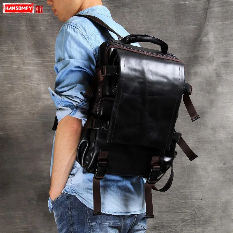 

Genuine Leather Men Backpack 14 Inch Laptop Bag Travel Shoulder Bag Classic Casual Bags Handmade Men and Women Cow Leather