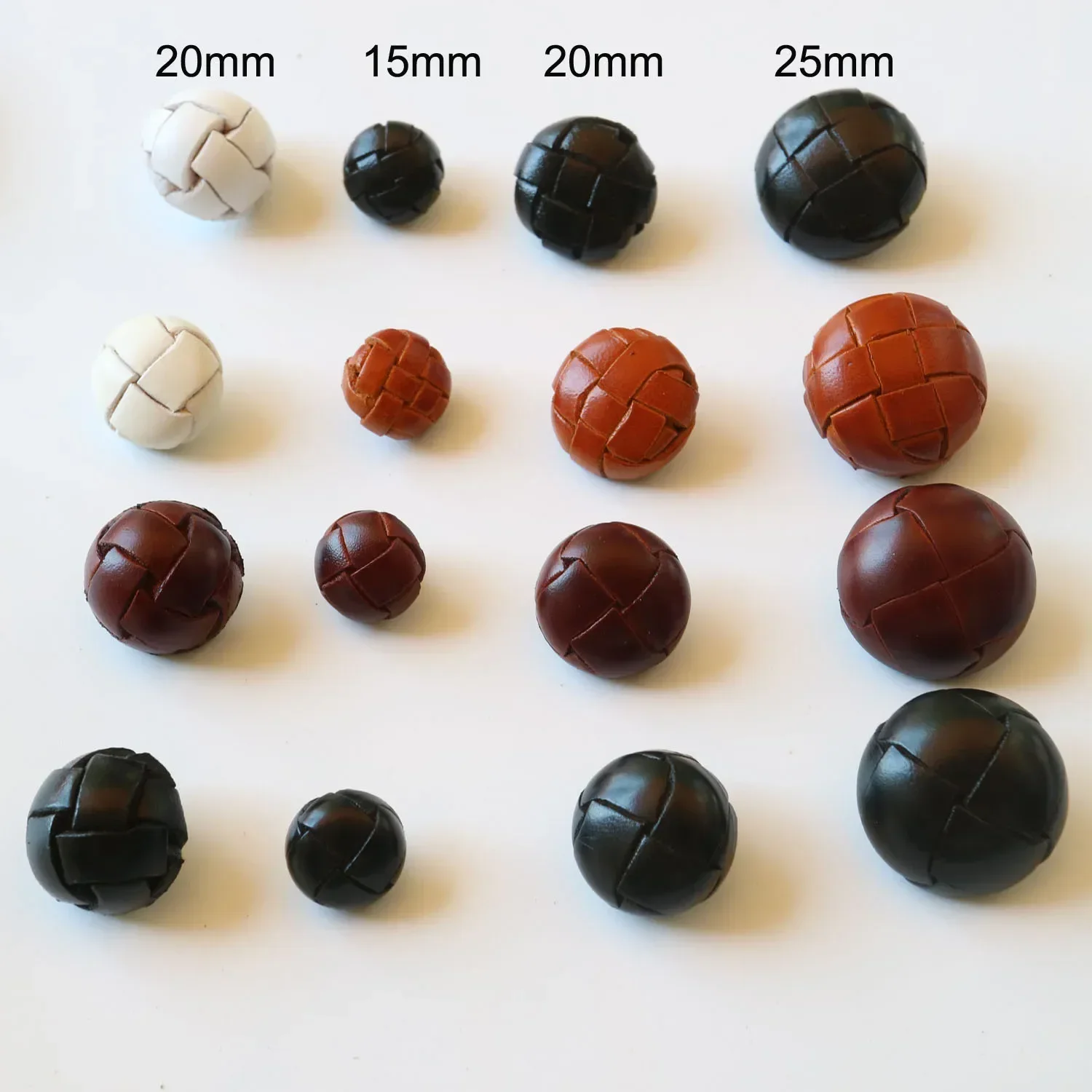 6 قطعة/الوحدة أزرار مغطاة من الجلد الطبيعي 15/19/21/23/26 مللي متر جودة عالية بيج أسود بني زر من الجلد لمعاطف سترة مشبك #2