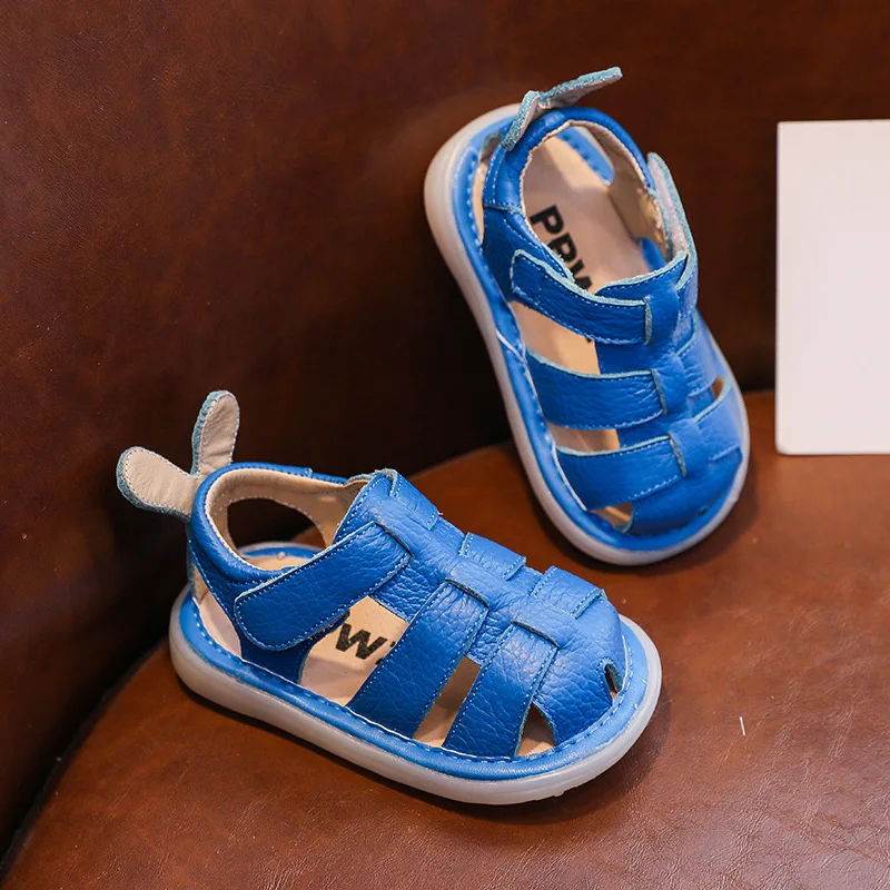 Sandalias de piel auténtica para niño, zapatos de piel de vaca para bebé, suela suave, Shoe0-3YearSandals para caminar, transpirables, 2023