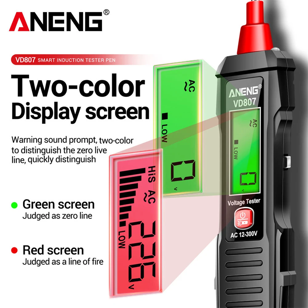 ANENG VD807 Digital Voltage Tester Pen Non-Contact Voltage Tester AC 12-300V Test Pencil 50/60Hz Alarm Zero Fire Wire Tester