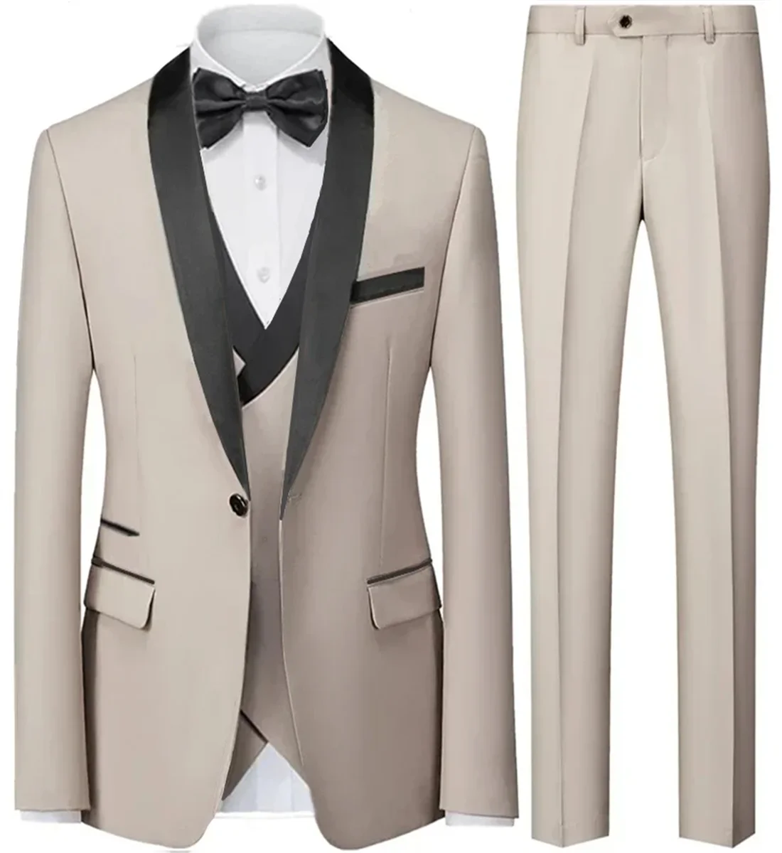 

3 Pieces Set Blazers Jacket Vest Pants / Fashion Men Casual High Quality Business Slim Groom Wedding Formal Suit Coat Trousers