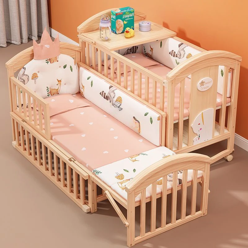 

Solid wood multifunctional bed, cradle, small bed, movable children's splicing, large