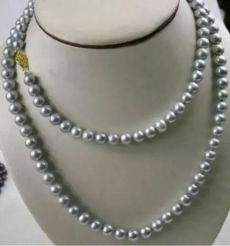 

Beautiful 48" 9-10MM NATURAL SOUTH SEA GENUINE GRAY PEARLs NECKLACE