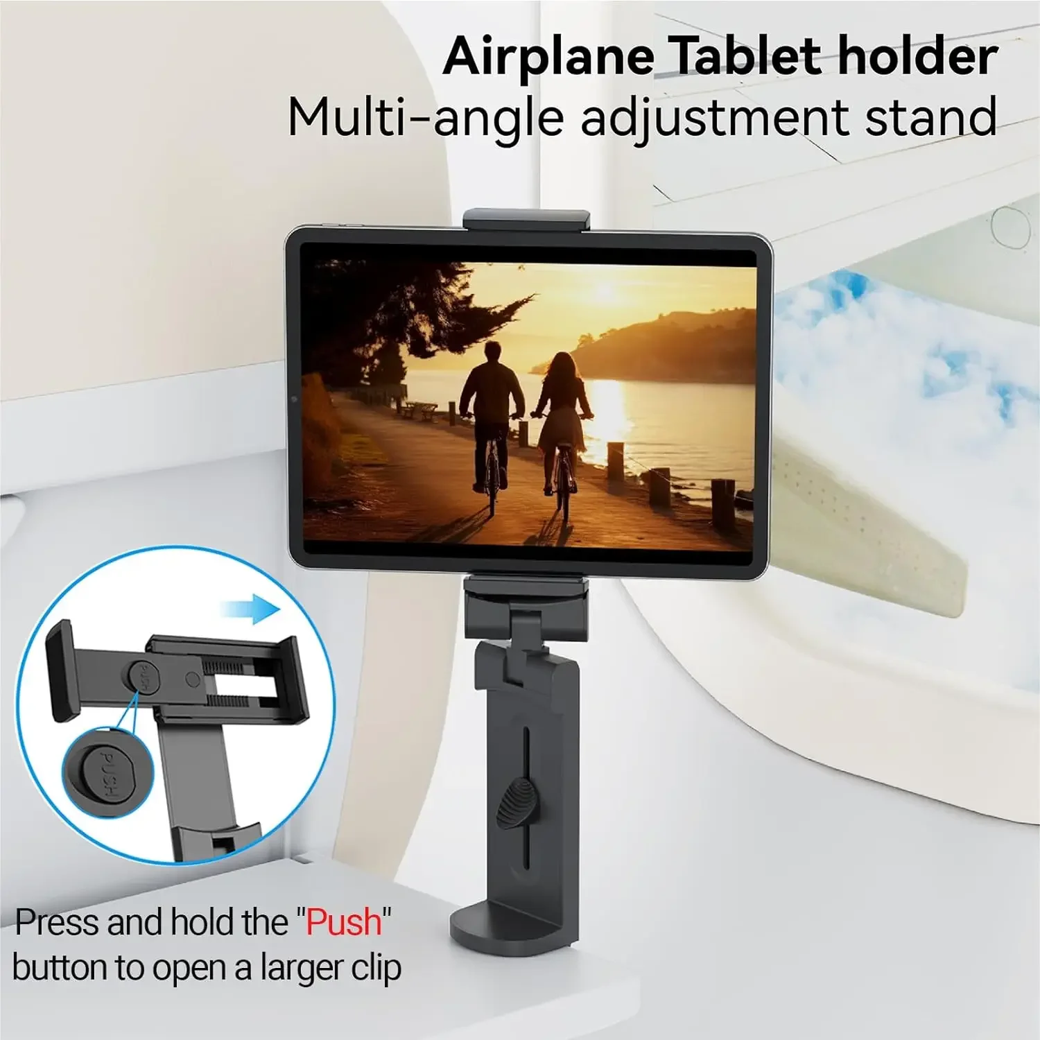 Airplane Tablet Holder Travel Train Seat Cupboard Bar Handsfree Foldable Ipad Phone Bracket Stand Desk Edge Grip 360 Rotation