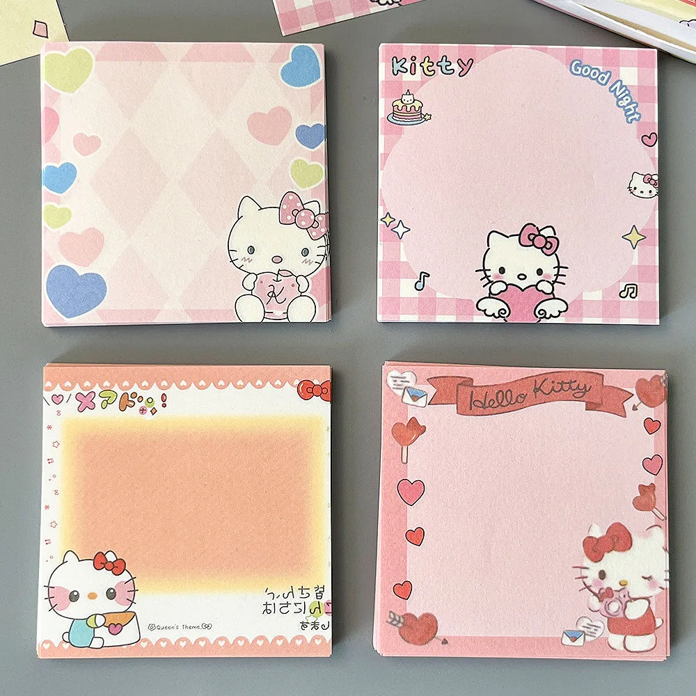 Sanrio HelloKitty Scatola per appunti adesivi Nota adesiva non appiccicosa Blocco note in carta colorata Studente Cartoon Girl Message Book Manuale