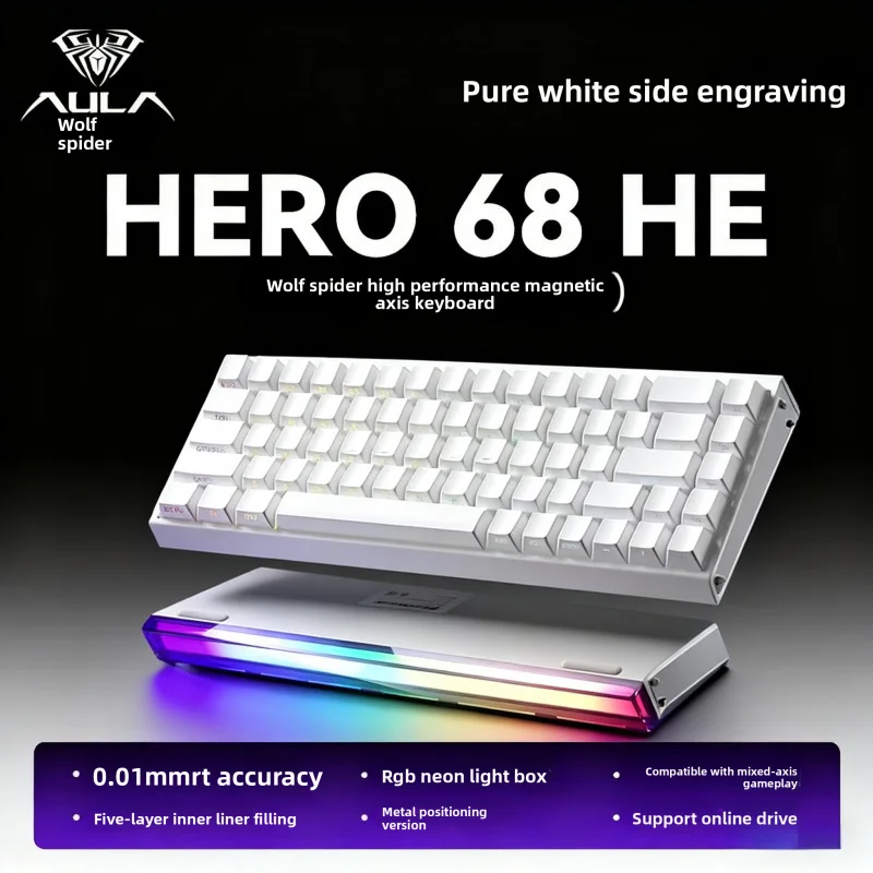 AULA HERO 68HE 8K Magnetic Switch Gaming Mechanical Keyboard Mixable Axis RG Low Latency Wired Degaussed Steel Custom Keyboard