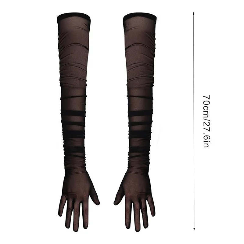 女性のセクシーな固体透明弾性メッシュチュール 70 センチメートルエクストラロング手袋オペラハロウィンコスチュームコスプレパーティーダンス手袋