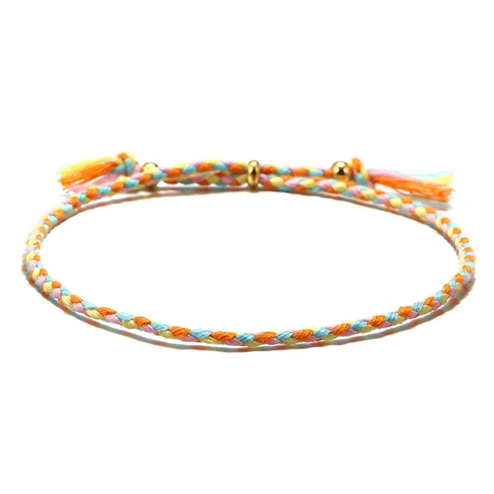 Bohemia Handmade Gift Colorful Girls Copper Bead Woven Bracelet Braid Hand Rope Polyester Thread Fashion Accessories