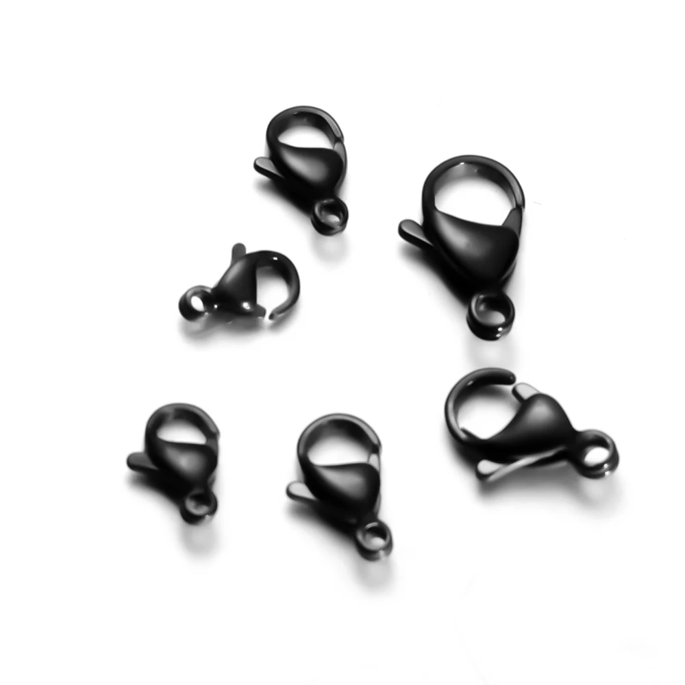 25Pcs Black Lobster Clasps 9-15mm Stainless Steel Necklace Hooks Connector Space Beads for DIY Jewelry Making Bulk Wholesale