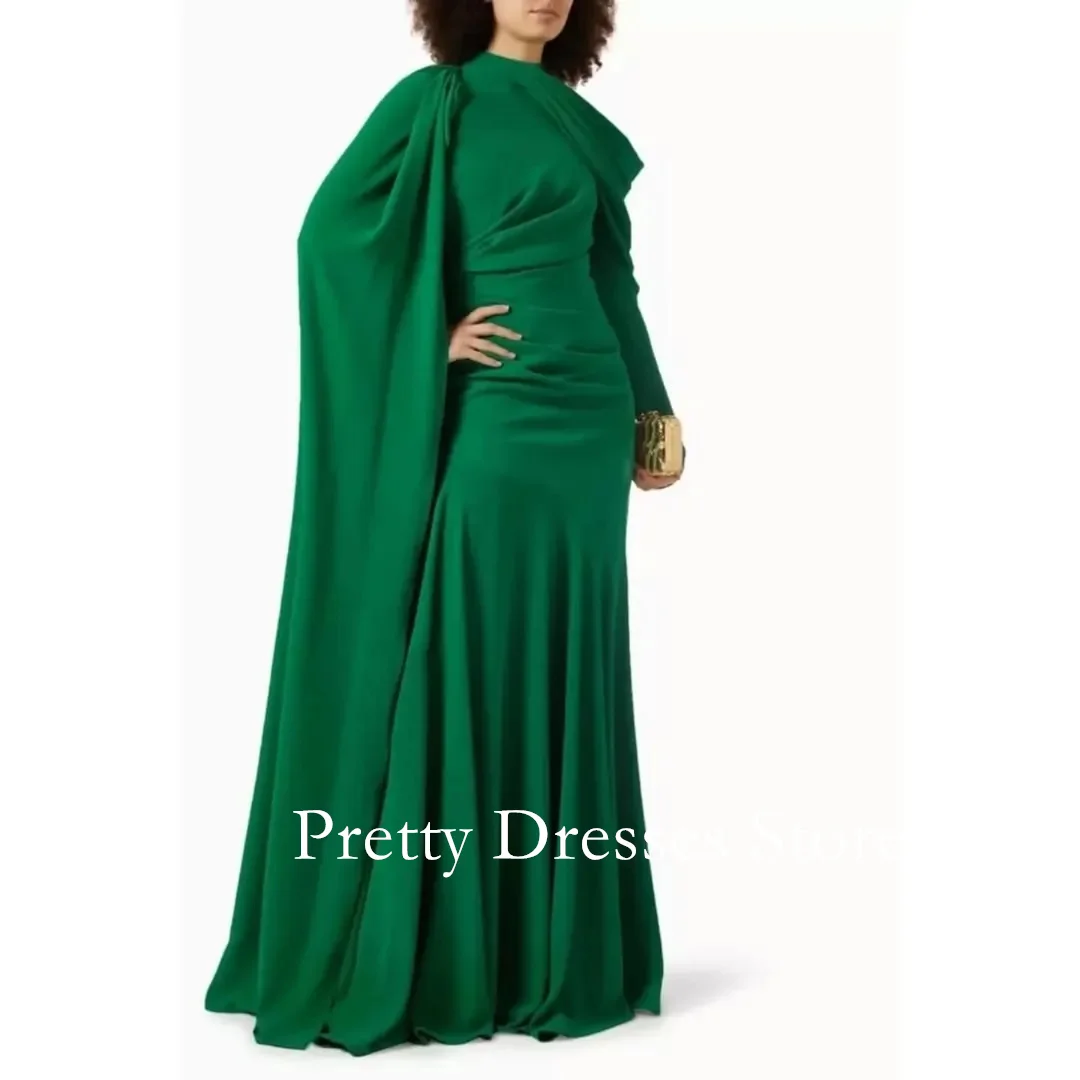 

High Neck Ruched Crepe Green Maxi Dress Ruched Gown Evening Dresses Customized Party Prom Gowns Formal vestidos de fiesta