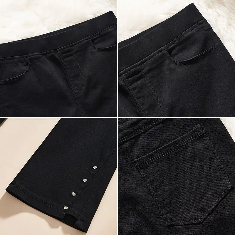 Pantalon évasé noir pour femmes, Style coréen, huit neuf Points, petit pantalon élastique noir, vêtements d'extérieur amincissants, TT1106, printemps été