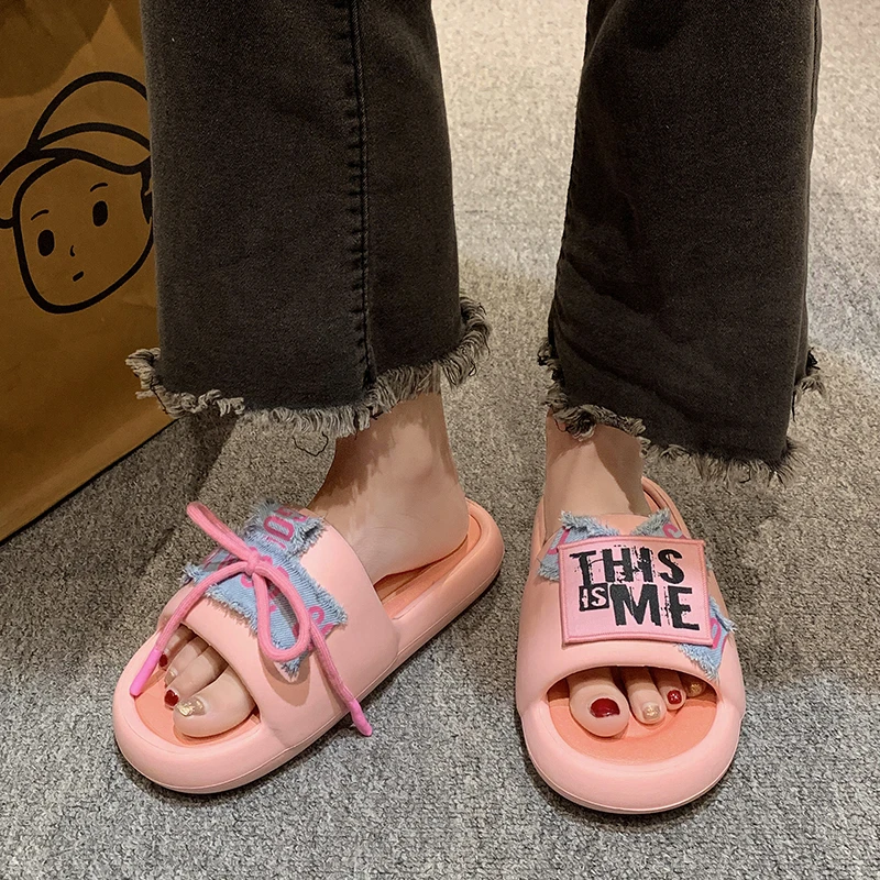 2024 New Hot Selling Fashion Women's Casual Bow Slippers Paired with Thick Sole EVA Sandals Suitable for Home and Outdoor Wear