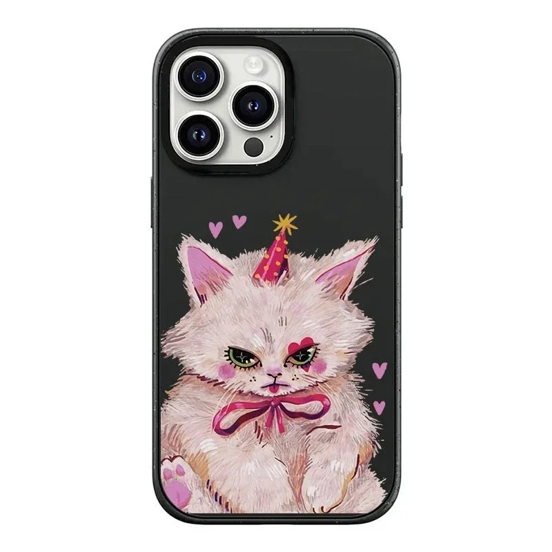 

Pink Cat Black Frosted Phone Case Cover for IPhone 13 14 15 16 Pro Max Case