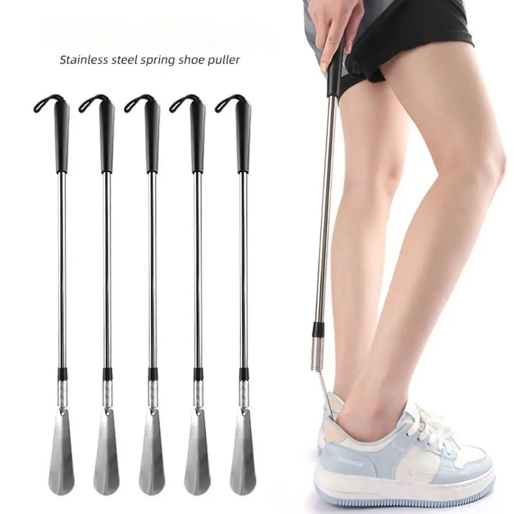 

New Stainless Steel Spring Shoe Puller Portable Home Shoe Lifter AID Stick Long Handle Flexible Shoe Wear Aid