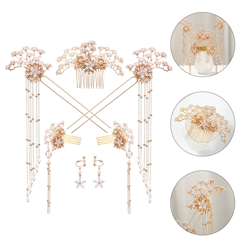 

Pearl Hairpin Set Chinese Earring Stick Bridal Wedding Sticks Accessory Tassel Comb