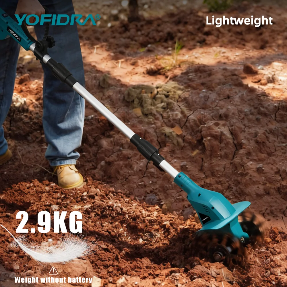 YOFIDRA 200MM Elektrische Gartenfräse Kultivator 180 ° Faltbarer Bodenfräser Rasenmäher für Makita 21V Akku – Detail 12