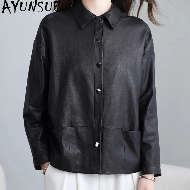 AYUNSUE 100% Toplaag Schapenvacht Echte Leren Jas Vrouwen Zwarte Jas Lente Herfst Kleding Damesjassen 2025 Jaqueta De Couro