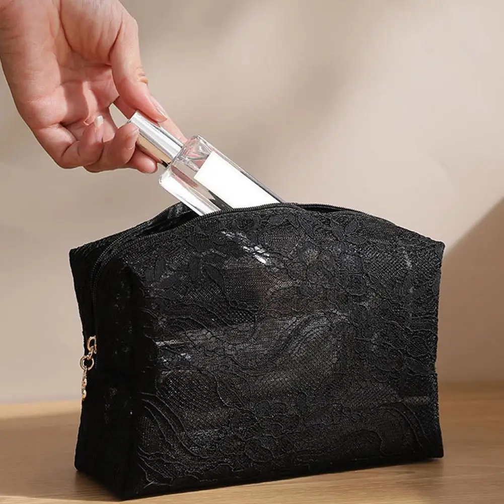 Lace Mesh Women's Makeup Bag Large Capacity Cosmetic and Jewelry Organizer Bag Zipper Square Portable Toiletry Bag