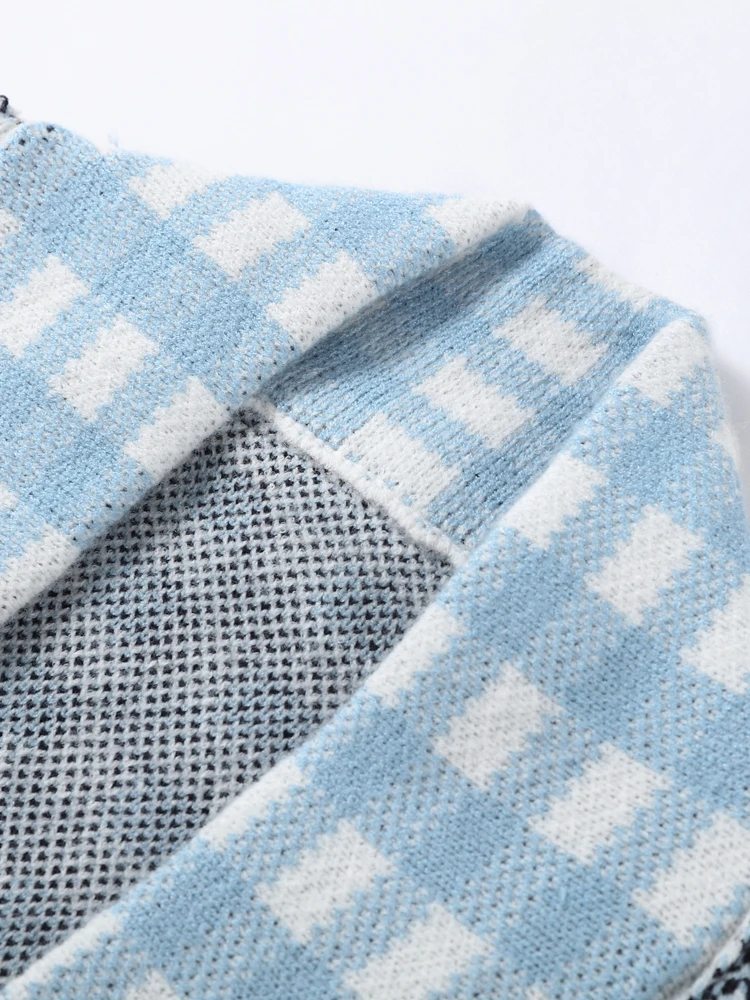 Jacquard-Strickjacken mit Gürtel und Quasten für Damen, eleganter Umlegekragen, lange Ärmel, lockere Strickware, schicke Damen-Partykleidung, neu – Detail 6