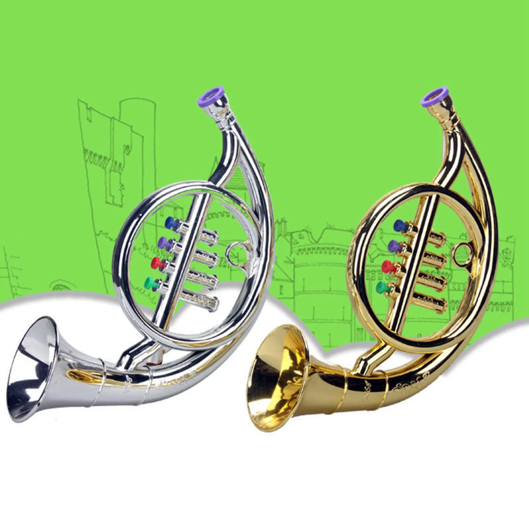 French Horn 4 Colored Keys Early Education Musical Toy Props Play Mini Musical for Children Toy Gold