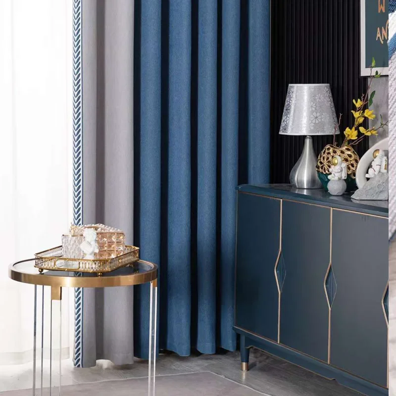 new baby velvet seamless stitching wheat ears standing edge living room bedroom blackout curtain blue pink Nordic simple rhj