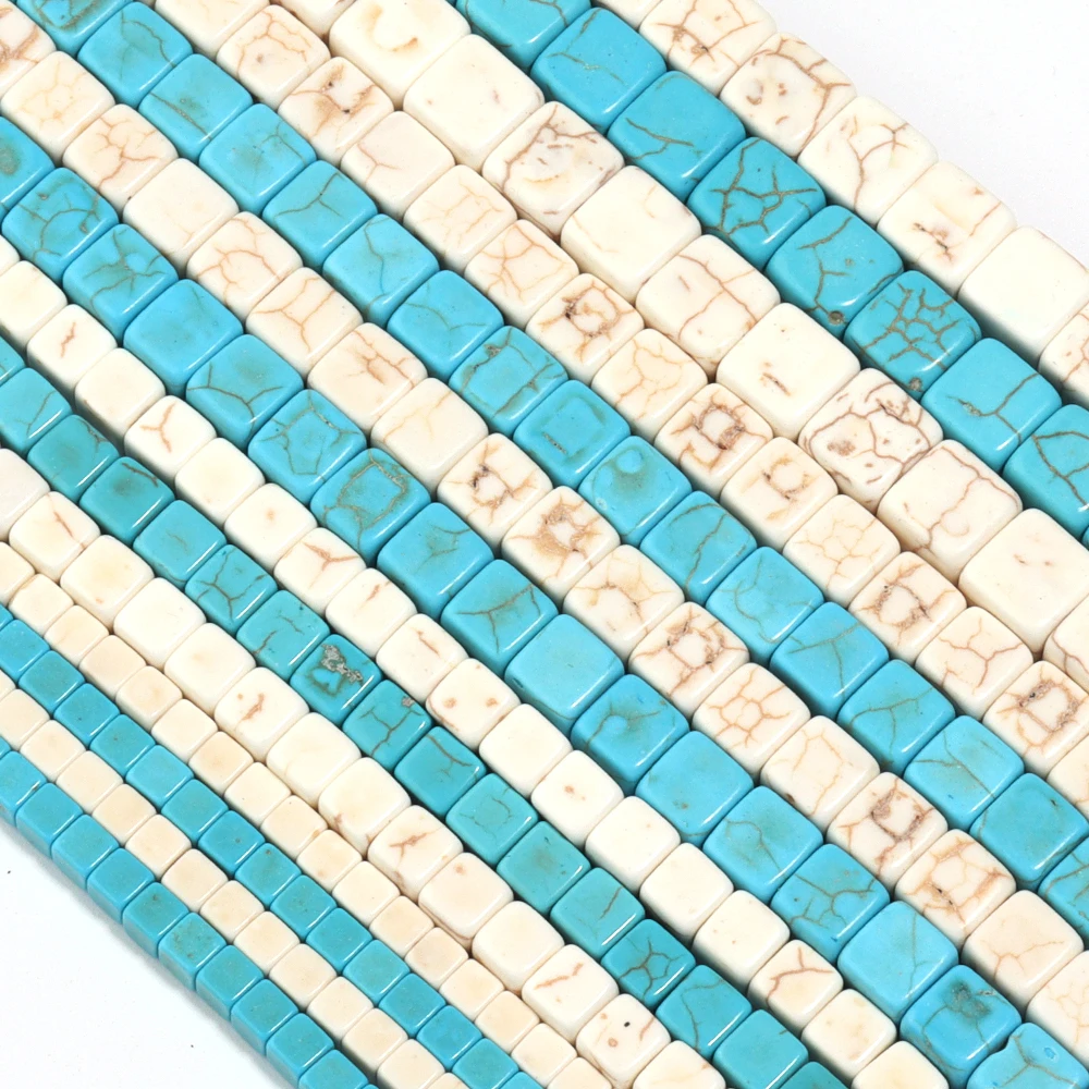 1 Strand 4/6/8/10mm White Blue Turquoise Beads Nature Stone Beads Square Shape  Loose Beads For Jewelry Making DIY Accessories
