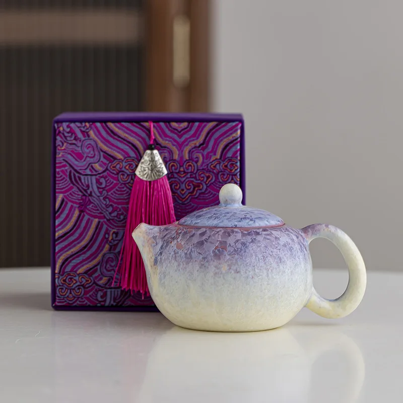 Crystalline Glaze Ice Flower Xishi Ceramic Teapot Handmade Single Pot Gift Box Household Kung Fu Tea Brewing Premium Tea Room