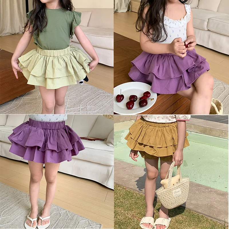 Girls Shorts 2024 New Children\'s Ruffled Pants Summer Safety Shorts for Kids Toddler Skirt Baby Outfits Clothing 1 To 8 Years